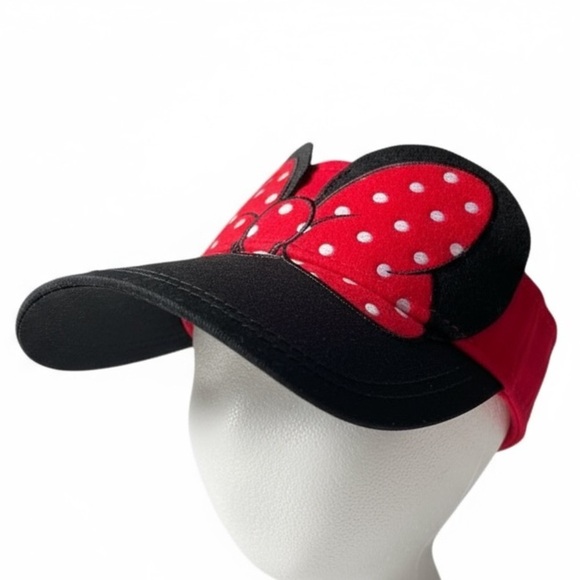 DISNEY Parks Mini Mouse Visor Black Red Polka Dot Bow Adjustable Back Adult Hat - Picture 2 of 10